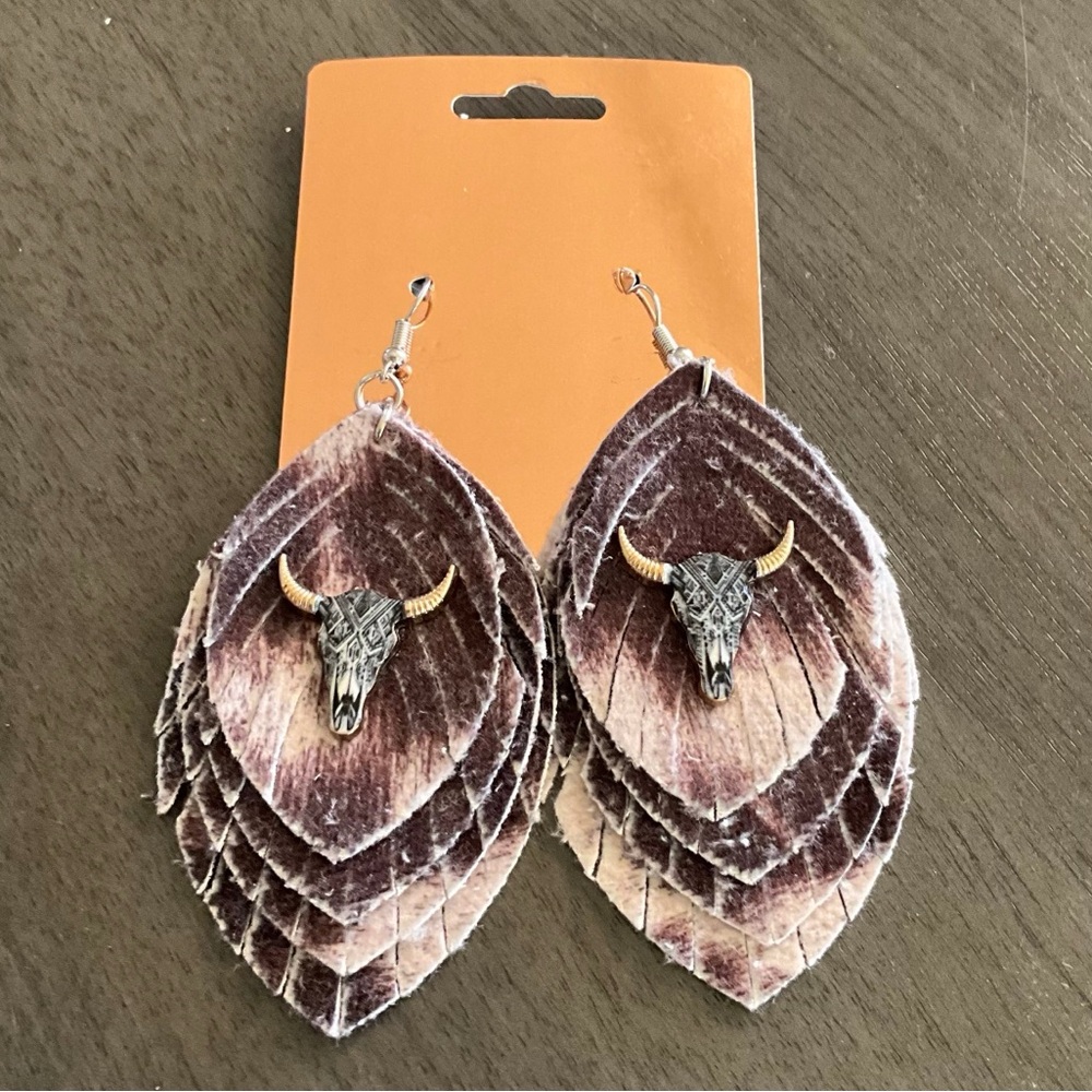 Longhorn Steer Faux Suede Earrings
